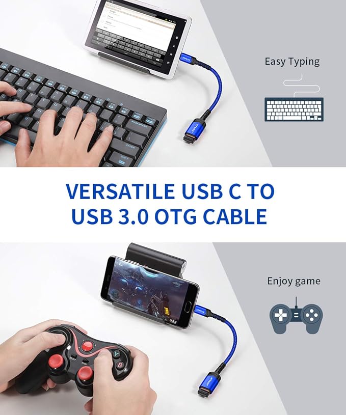 JSAUX USB C to USB Adapter [2 Pack], Type C 3.0 OTG Cable On The Go Type C Male to USB A Female Adapter Compatible with MacBook, iPhone 16 Pro Max/16 Plus/16e/15, Samsung Galaxy S25/S24/S23-Blue