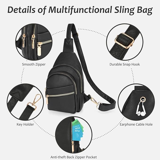 Sling Bag for Men Crossbody Chest Bag Over the Shoulder Purse Casual Sling Backpack for Travel Hiking Cycling