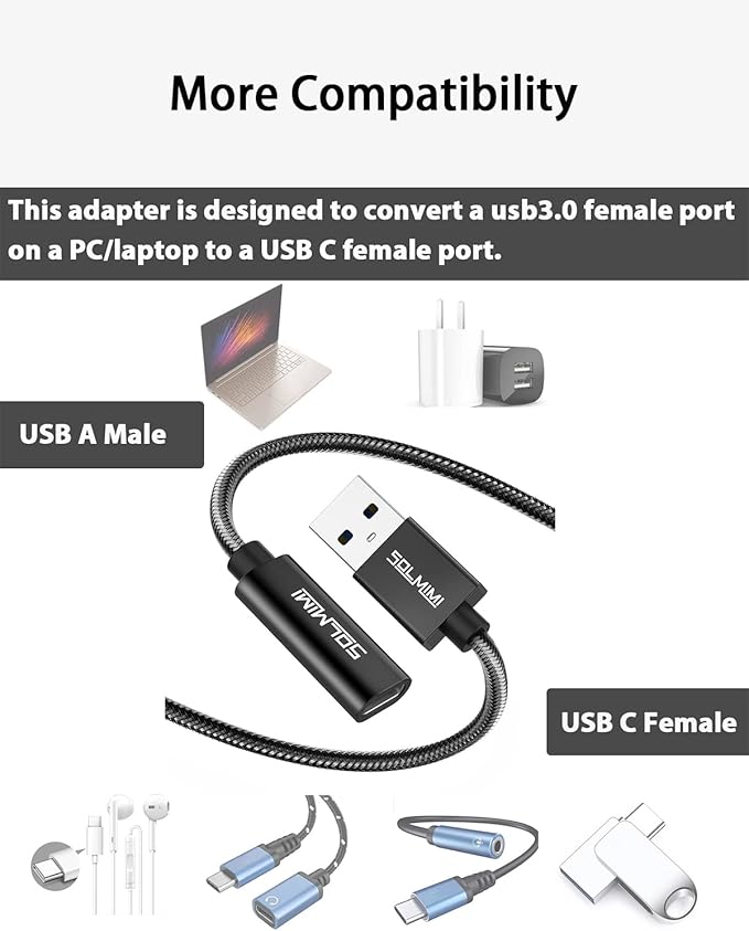 USB C Female to USB Male Adapter 4FT(1.2M), Upgraded Type C to USB 3.0 Male Adapter with 5Gbps High-Speed Data Transmission for Laptop, Charger, Power Bank, U Disk(Net Cord Length 3.7ft)