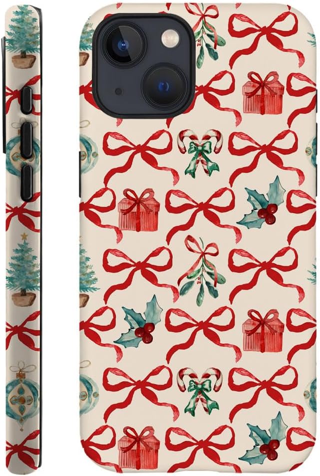 DAIZAG Case Compatible with for iPhone 14 Plus,Christmas Tree Ribbon Bow Phone Case for iPhone 14 Plus for Girl Women Boy Men