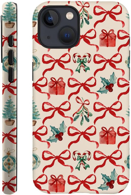 DAIZAG Case Compatible with for iPhone 14 Plus,Christmas Tree Ribbon Bow Phone Case for iPhone 14 Plus for Girl Women Boy Men