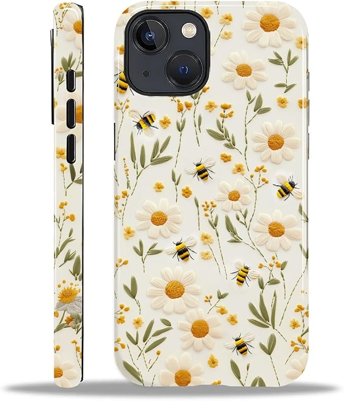 Case for iPhone 14 Plus Case,Bees Sunflowers Design - Hybrid Dual Protection Silicone + Hard PC Shockproof Full Body Cover Slim Anti-Scratch Protective Case for Men Women