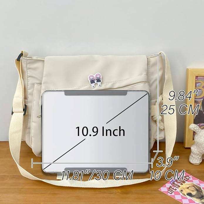 Nylon Messenger Bag Kawaii Crossbody Bag with Cute Pins Aesthetic Shoulder Bag for Women and Men