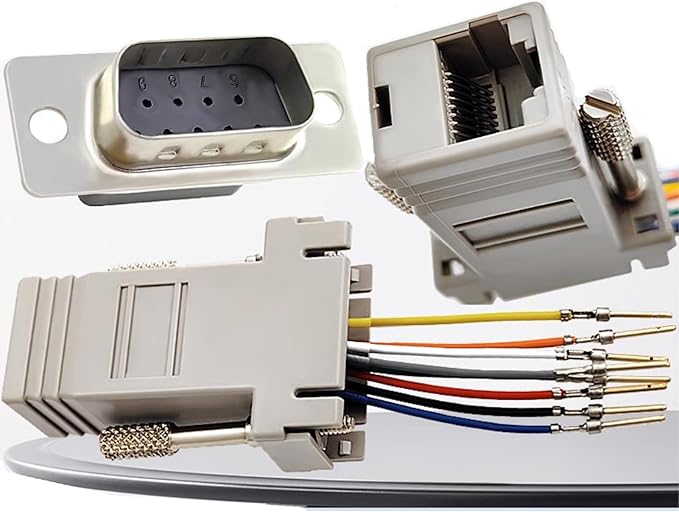 10PCS DB9 Male Ethernet Adapter, 9 Pin Serial Port Male to RJ45 Ethernet LAN Extend Modular Converter, M/F