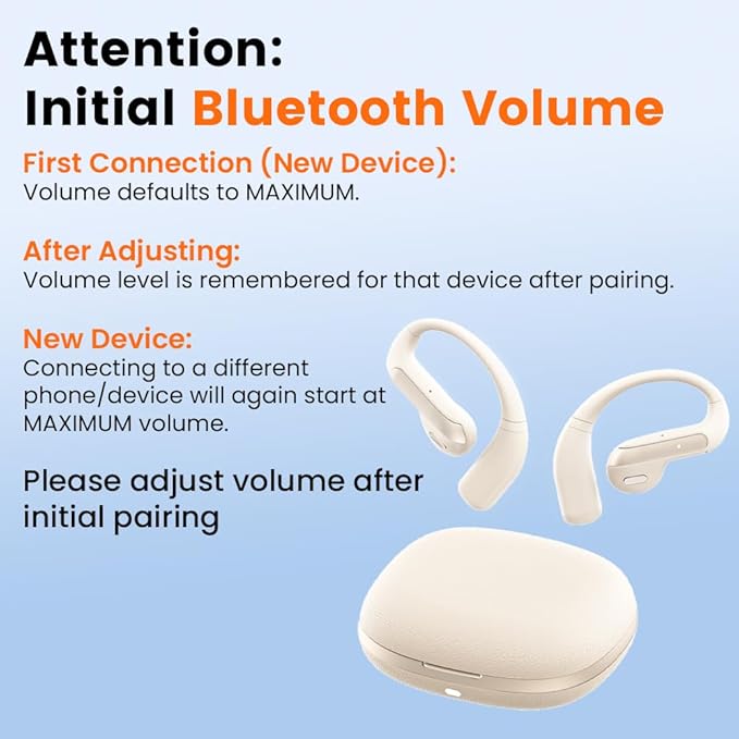 Wireless Earbuds Bluetooth Headphone Sport, 2025 Bluetooth Earbuds Stereo Deep Bass Over Ear Bud with Earhooks, ENC Noise Cancelling Mic Earphone, Waterprooffor Workout/Running-Off White