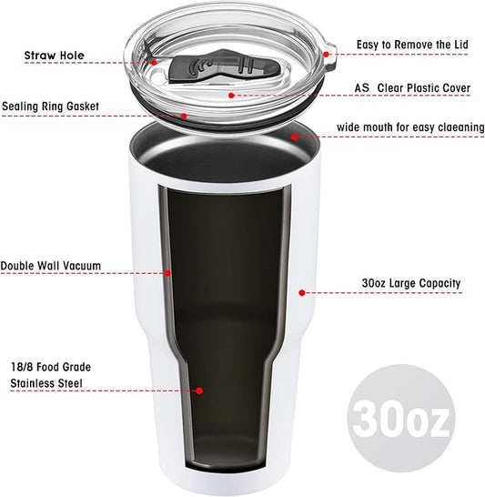 COMOOO 30oz White Tumbler Stainless Steel Insulated Tumbler with Lid Double Wall Vacuum Coffee Cup Large Travel Mug for Hot and Cold Drinks, Home, Office, School,Party (White, 1 Pack)