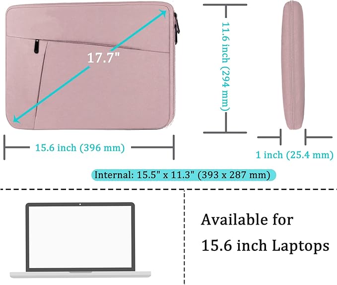 Laptop Sleeve Case 15.6 inch, Durable Shockproof Protective Computer Carrying Cover with Front Pocket, Briefcase Handbags Laptop Sleeve Bag for 15.6 inch HP, Dell, Acer, Asus, Notebook, Pink