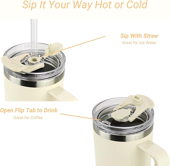 Drinco 40oz 30 oz Tumbler with Handle, Straw Lid, Insulated Stainless Steel Travel Mug Water Bottle Ice Coffee Cup For Cold and Hot, BigSur (30oz, Oakmilk)