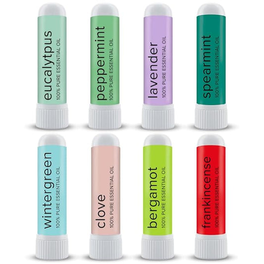 MOXĒ Nasal Inhalers Bundle, 8 Essential Oils, 100% Pure and Undiluted, Therapeutic Grade, No-Mess Portable Aromatherapy, Includes Eucalyptus, Peppermint, Lavender, Wintergreen, Made in USA - Pack of 8