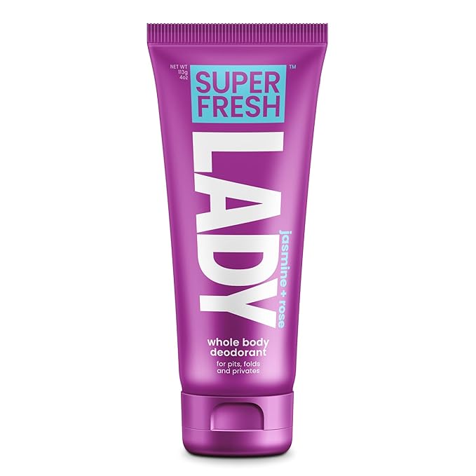 Super Fresh Lady Whole Body Deodorant for Women Aluminum Free Powder Lotion for Privates Body and Skin Folds Controls Odor and Keeps You Fresh Jasmine Rose Scented Feminine Hygiene Care 4 oz Tube
