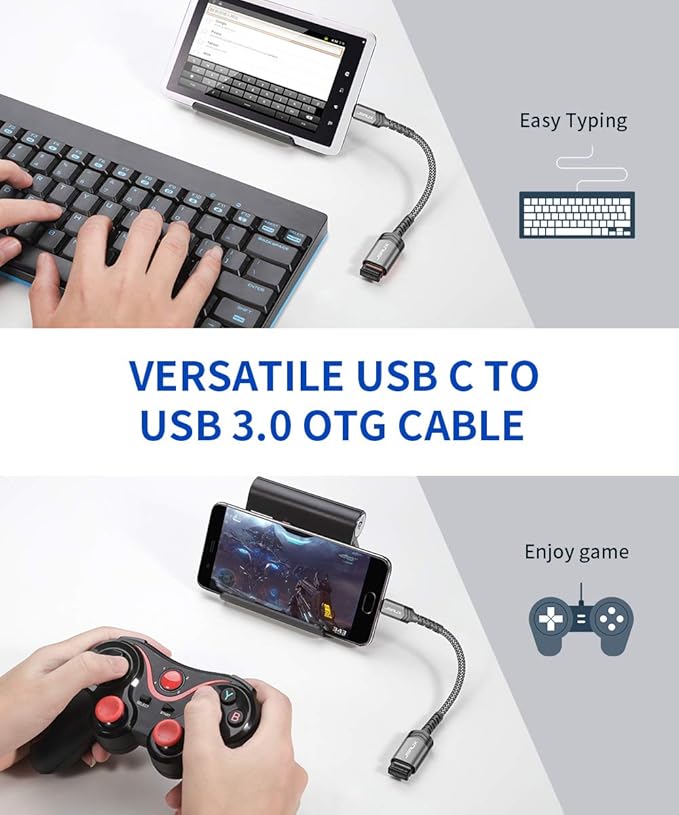 JSAUX USB C to USB Adapter [2 Pack], Type C 3.0 OTG Cable On The Go Type C Male to USB A Female Adapter Compatible with MacBook, iPhone 16 Pro Max/16 Plus/16e/15, Samsung Galaxy S25/S24/S23-Grey