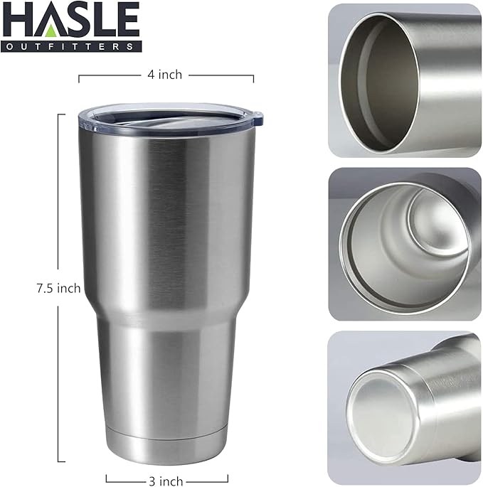 HASLE OUTFITTERS 30oz Stainless Steel Tumbler, Double Wall Vacuum Insulated Travel Mug Tumbler, Durable Insulated Coffee Mug, Gift Box Set (Silver, 4)