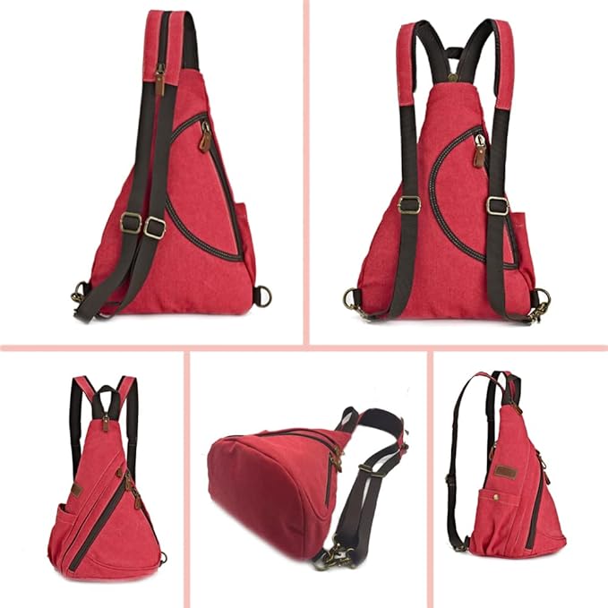 Canvas Sling Bag Convertible Crossbody Chest Bag Shoulder Backpack Daypack for Men Women Outdoor Cycling Travel