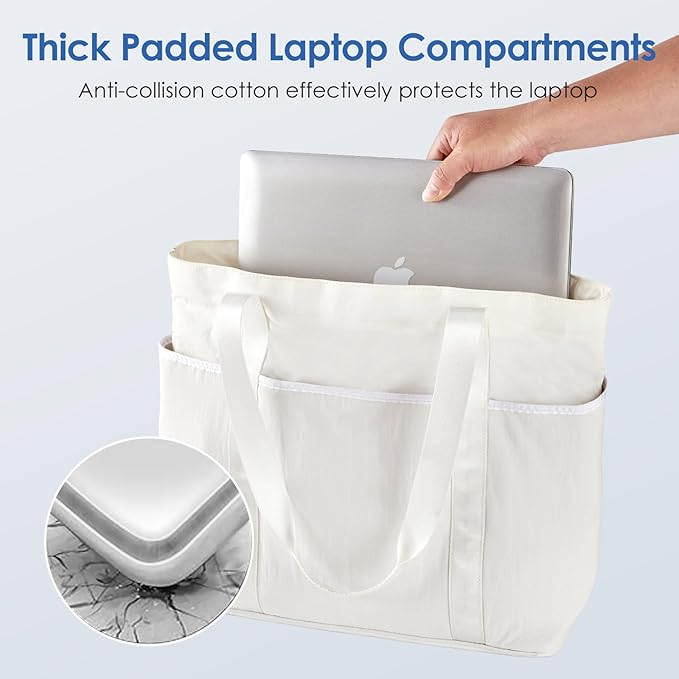 Tote Bag for Women with Zipper, Convertible Travel and Work Shoulder Bag, Large Teacher Tote Bag with Luggage Strap