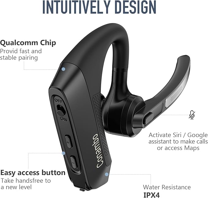 Conambo K21 Bluetooth Headset V5.1, Bluetooth Earpiece with CVC 8.0 Dual Mic Noise Cancelling Wireless Headphone - Mute & Volume Buttons 16Hrs Talking for iOS Android Cell Phone, Trucker, Office Work