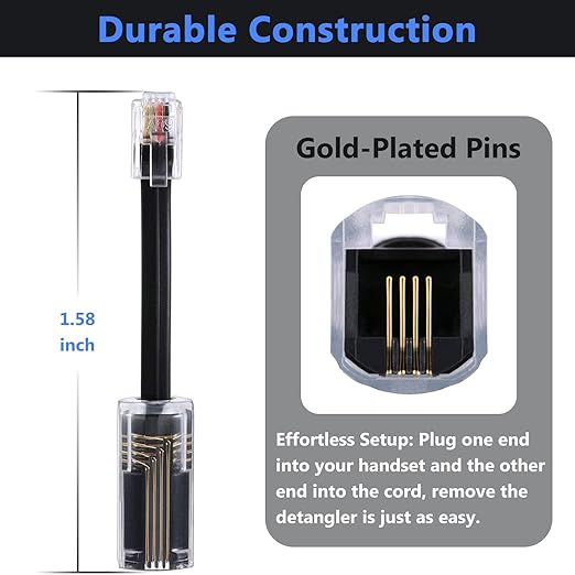 Telephone Handset Cord Detangler 2 Sets, 2 Pack Landline Handset Cord Cable (7.5Ft Uncoiled, 1.5 Ft Coiled) and 2 Pack Anti-Tangle Telephone Cord Untangler 360 Degree Rotating Swivel Cord
