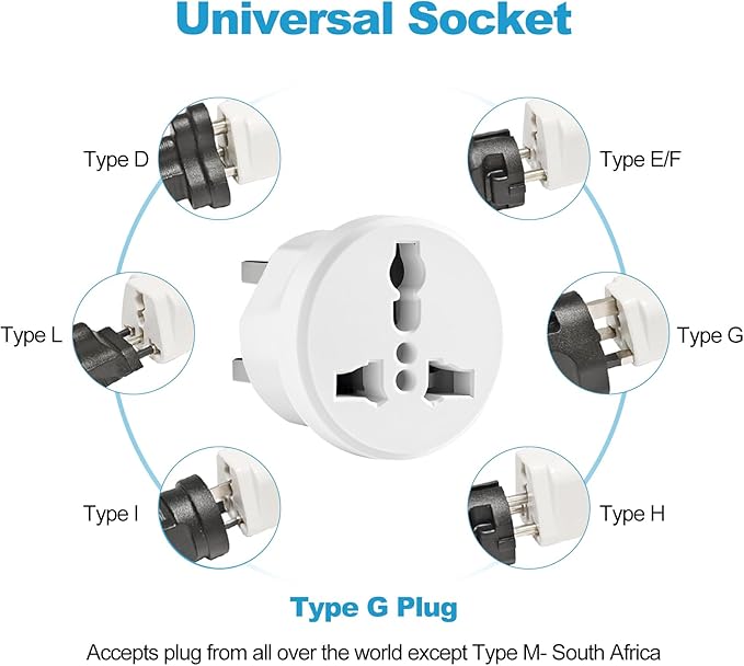 UK Plug Adapter for Travel, Type G International Power Adapter for UK Hong Kong Ireland UAE 3-Packs