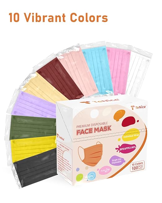 Face Masks Disposable 100 Pack, 4 Ply ASTM Level 3 Medical Grade, Breathable for Adult Outdoor Protection, Individually Wrapped for Home, School & Office, Sunset Boulevard