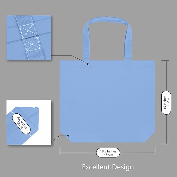 TOPDesign 1-Pack Super Strong Large 12oz Cotton Canvas Tote Bag, Reusable Grocery Shopping Cloth Bag, Fashionable Two-Tone Tote for Crafts, DIY Your Creative Designs