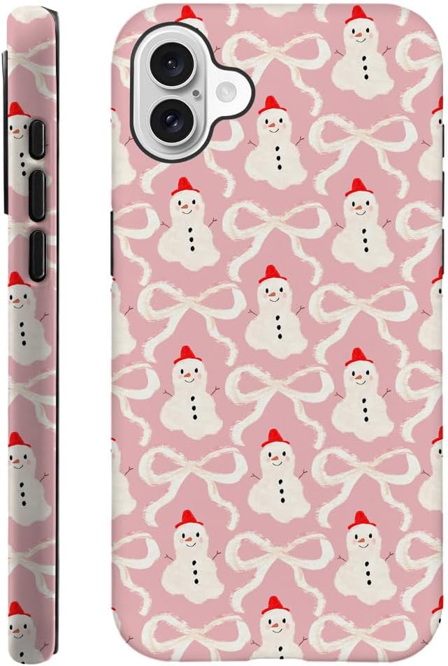 DAIZAG Case Compatible with for iPhone 16,Christmas Snowman Pink Bow Phone Case for iPhone 16 for Girl Women Boy Men