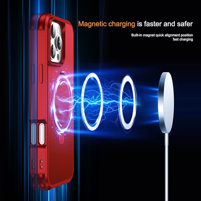 Compatible with iPhone 16 Pro Max Case with Invisible Magnetic O-Ring Stand Military-Grade Case for iPhone 16 ProMax 6.9" [Compatible with Mag-Safe][Great Grip Feeling], Red