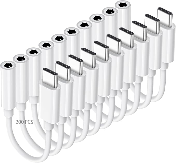 USB C to 3.5mm Headphone Jack Adapter for iPhone 16/16 Pro/15/15 Pro/Pro Max/Plus, Type C Aux Audio Dongle Cable Cord Compatible with iPad, Samsung Galaxy S23/S23/S22/S21Ultra, MacBook,Note（200 Pack）