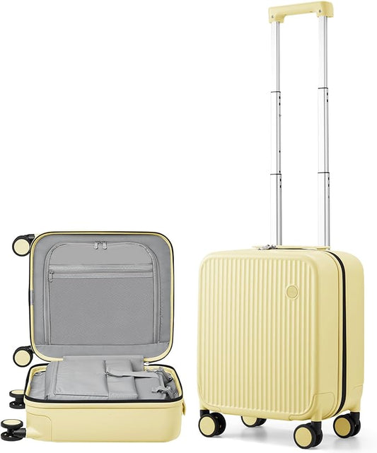mixi Underseat Carry on Luggage 16 Inch Hardshell PC Suitcase with Spinner Wheels TSA Lock for Travel, Lark Yellow