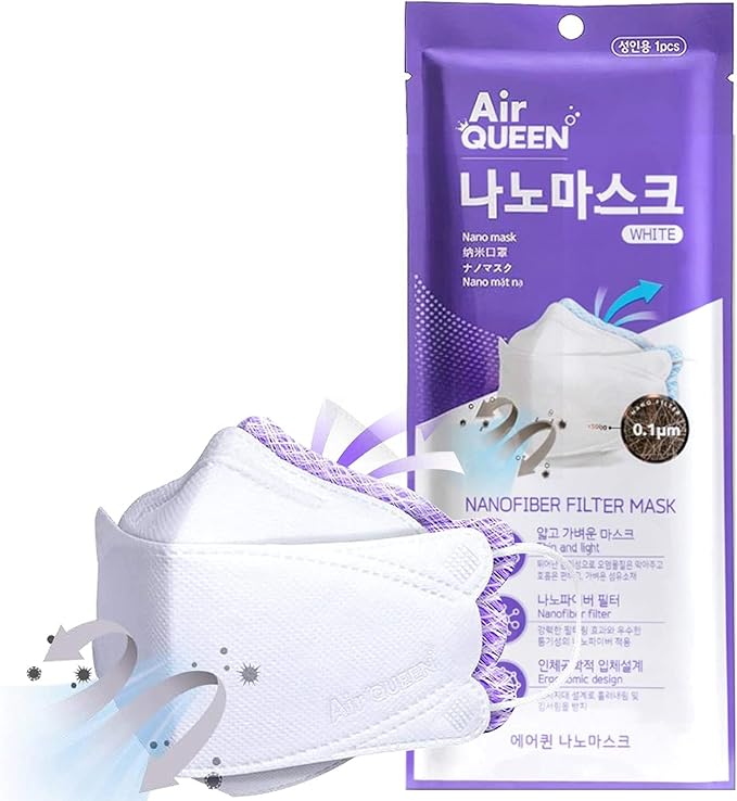AIRQUEEN 3-Layer Nano-Filter Face Mask for Adults, 20 Pack White, Lightweight and Breathable Face Mask with Soft and Elastic Ear Loop, Reusable Face Mask