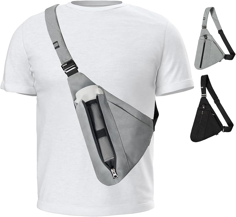 Sling Bag for Men,RFID Crossbody Hiking Backpack Chest Shoulder Tactical Bag with Water Bottle Bag for Travel