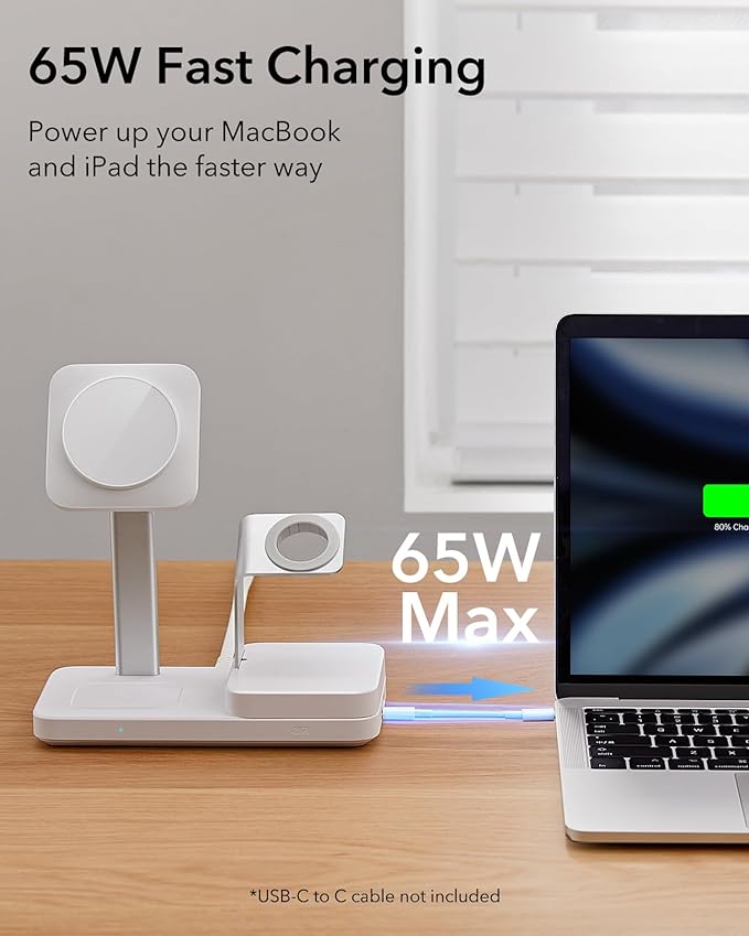 ESR 65W 4-in-1 GaN Wireless Charging Station(5-in-1 Stand), Designed for MagSafe Charger Stand, Magnetic Wireless Charger for iPhone 17/16/15/14/13, AirPods Pro/3/2, and USB A/C Devices, White