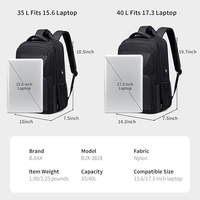 35L Travel Laptop Backpack for Men, High Tech Business Backpack with USB Charging Port and Ergonomic Design, Water Resistant Anti-theft Work College Backpack Fits 15.6 Inch Tablet, Notebook