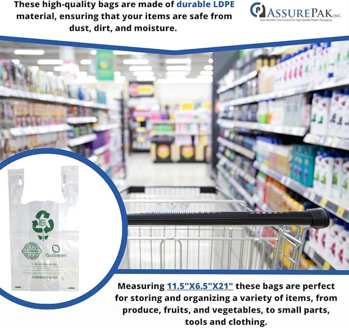 Clear Reusable/Eco-Friendly LDPE T-Shirt - 1/6 BBL 11.5"X6.5"X21" - 150 Bags - 101 Micron (4.0 mil) - Clear - CLLD4MREUSE1221