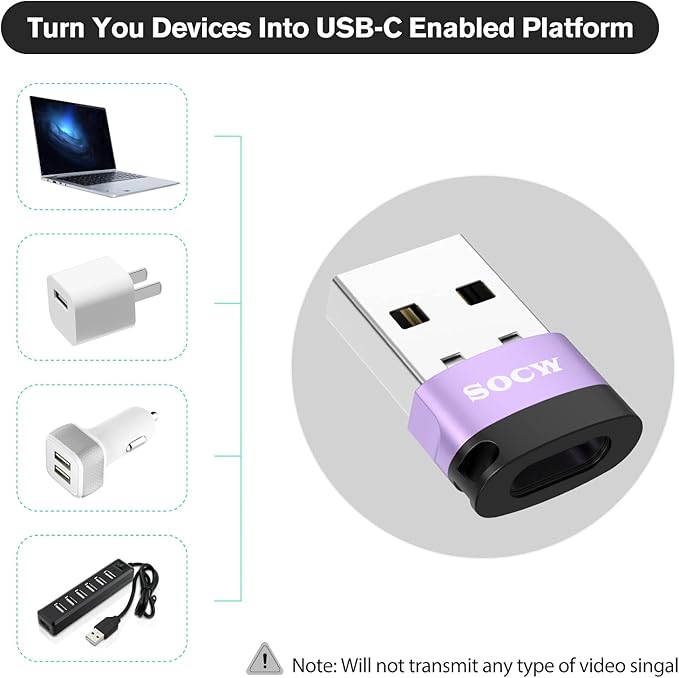 USB C Female to USB Male Adapter 2.0 (Purple, 4 Pack)