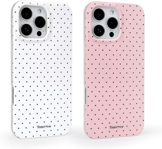 2 Pack for iPhone 17 Pro Case with Cute Fashion Polka Dot Phone Case Soft TPU Slim Shockproof Phone Cover for Women Girls (White+Pink)