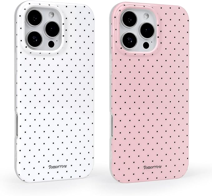 2 Pack for iPhone 15 Pro Case with Cute Fashion Polka Dot Phone Case Soft TPU Slim Shockproof Phone Cover for Women Girls (White+Pink)