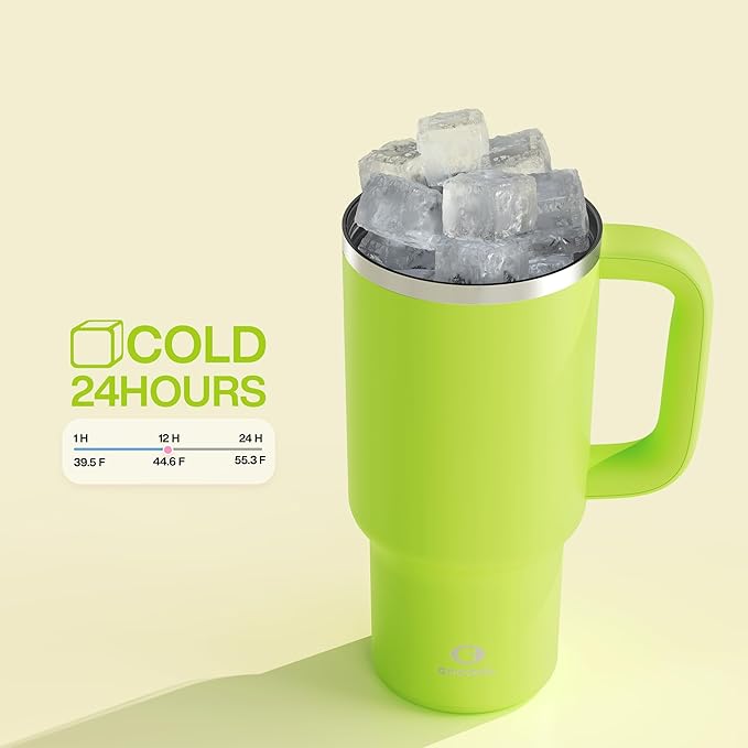 32 oz Tumbler with Handle and Straw: Stainless Steel Insulated Tumbler Keeps Cold for 24 Hours, Leakproof Travel Cup Fits in Cup Holder and BPA-Free, Sharp Green