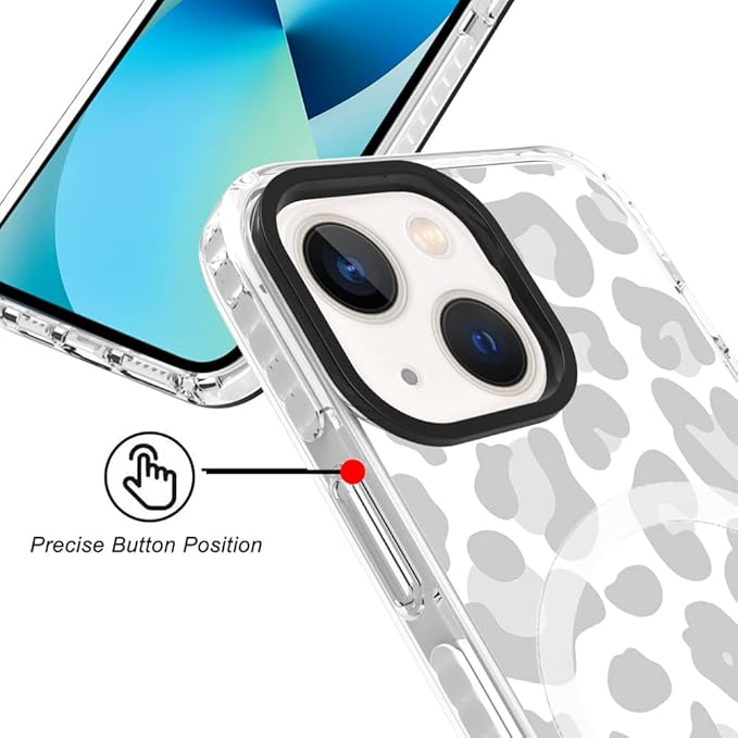 SAKUULO Magnetic for iPhone 13 Case Light Gray Leopard Print Pattern [Compatible with MagSafe] Wireless Charge Slim Shockproof Case for iPhone 13 Phone Case, Gray Leopard (6.1")