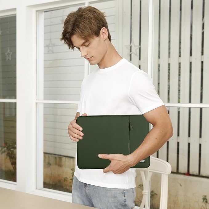 MOSISO Laptop Case 13.3 inch, 13-13.3 inch Laptop Sleeve Compatible with MacBook Air/Pro 13 / Pro 14, HP Dell ASUS Lenovo Notebook, Polyester Vertical Computer Sleeve Bag with Pocket, Army Green