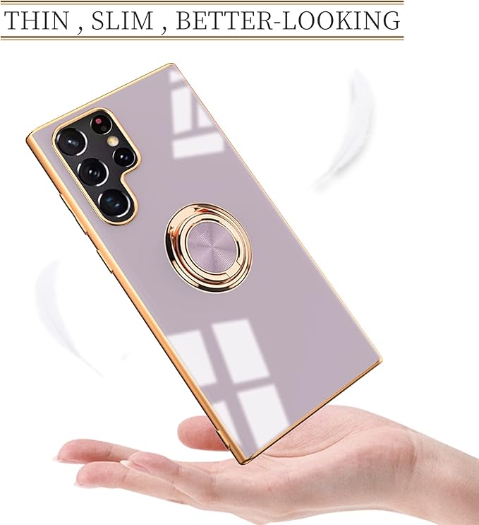 Tnarru Compatible for Samsung Galaxy S22 Ultra Case with Ring Holder Kickstand [with Magnetic] Soft TPU Shockproof Electroplated Protective Phone Case for Galaxy S22 Ultra 5G Purple