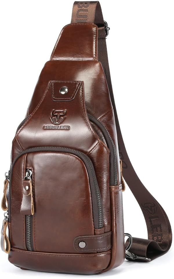 Sling Bag for Men Genuine Leather Chest Bag Crossbody Backpack Travel Hiking Outdoor Sports