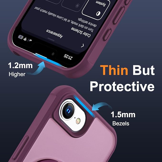 Compatible with iPhone 16E Case with Invisible Magnetic O-Ring Stand Military-Grade Translucent Case for iPhone 16E 6.1" 2025 [Compatible with Mag-Safe][Great Grip Feeling], Wine Red