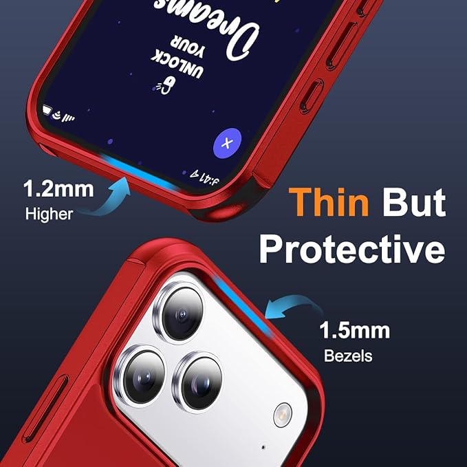 Compatible with iPhone 17 Pro Max Case with Invisible Magnetic O-Ring Stand Military-Grade Phone Case for iPhone 17 ProMax 6.9" [Compatible with Mag-Safe][Great Grip Feeling], Red