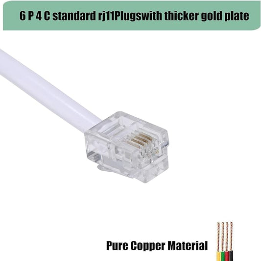 3Pack RJ11 Cable Phone Cord for Landline - 6ft Telephone Cord - Male to Male for Landline Phone and Fax - White - 6Feet