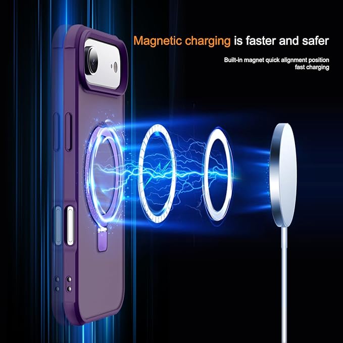 Compatible with iPhone 17 Air Case with Invisible Magnetic O-Ring Stand Military-Grade Translucent Phone Case for iPhone 17 Air 6.5" [Compatible with Mag-Safe][Great Grip Feeling], Purple