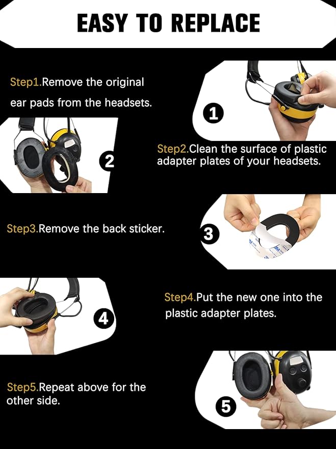 PROHEAR FEP01-1Pair Replacement Foam Ear Pads (Upgraded) for 3M WorkTunes Connect(90543, 90544, 90542, 90541), ZOHAN EM042 Radio Headphone, 037 Bluetooth Hearing Protection