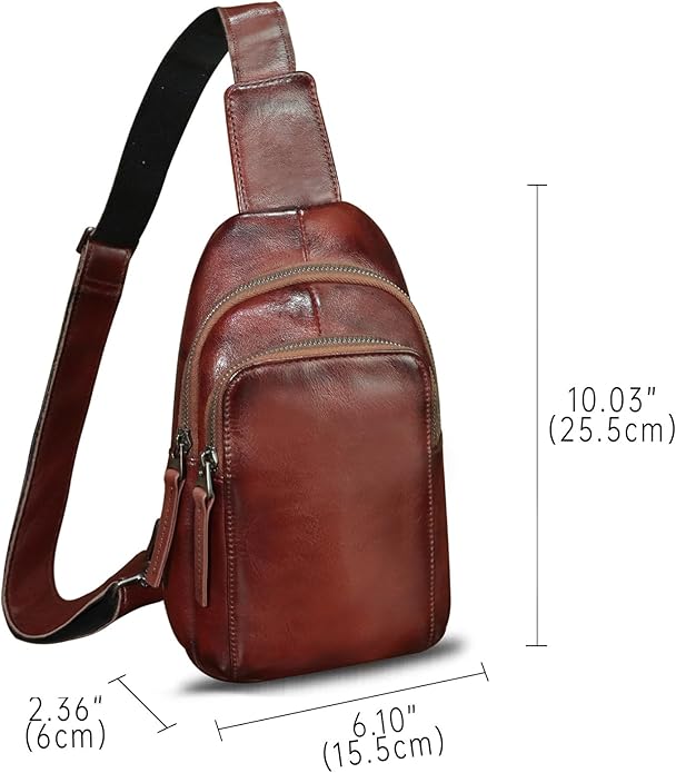 Genuine Leather Sling Bag for Women and Men Vintage Handmade Leather Sling Backpack Shoulder Crossbody Bag Chest Purse