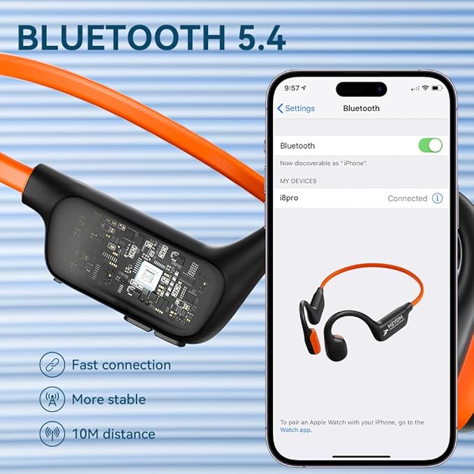 Bone Conduction Headphones, Open Ear Headphones Bluetooth5.4 with Mic, 15H Playtime, IPX6 Sweat Resistant Wireless Earphones, for Workouts and Running, Orange
