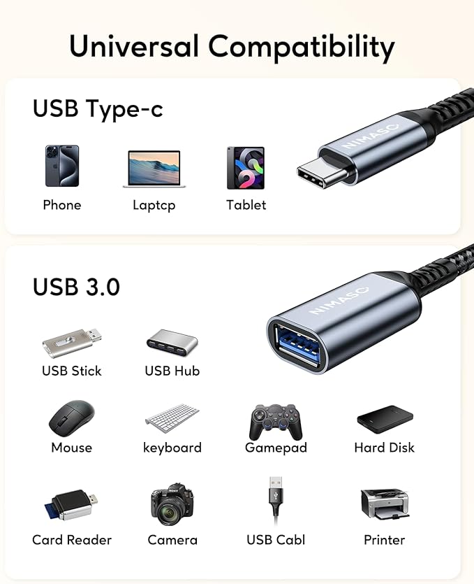 USB C to USB 3.0 Adapter [2 pack],NIMASO USB-C to USB,Thunderbolt 3 to USB Adapter OTG Cable for Macbook Pro/Air 2020/2018,iPad Pro 2020,Galaxy S20 S20+,Google Pixel and More