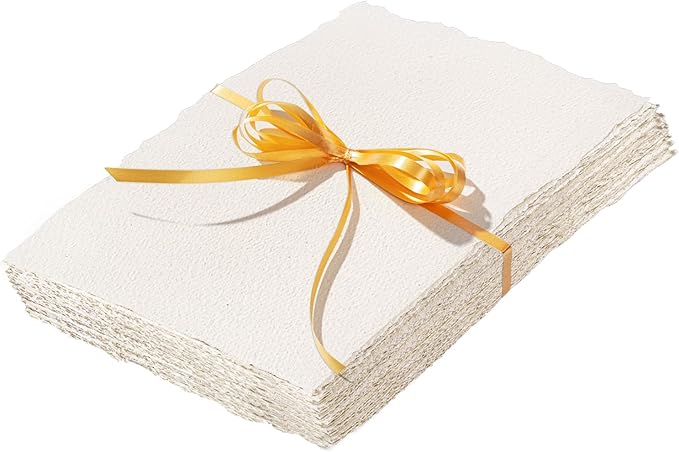 50 Sheets Deckled Edge Paper 5 x 7inch, 160 GSM Handmade Paper Rough/Textured Watercolor Paper for Wedding Invitations, Cards, Crafts