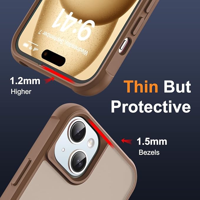 Compatible with iPhone 15 Plus Case with Invisible Magnetic O-Ring Stand Military-Grade Translucent Case for iPhone 15 Plus 6.7" [Compatible with Mag-Safe][Great Grip Feeling],Desert Brown